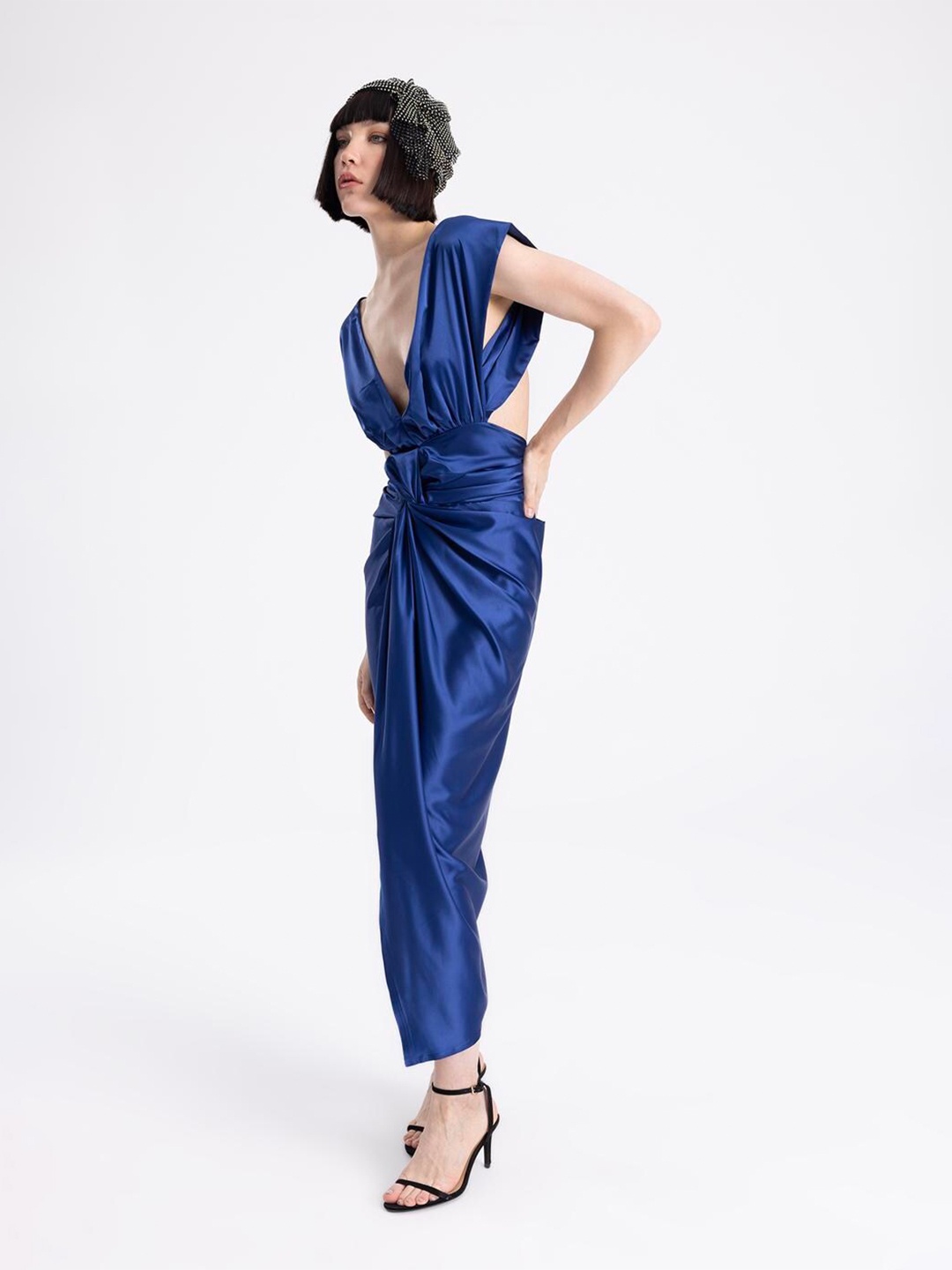 

PRET A TUER Gathered Sleeveless Sheath Midi Dress, Blue