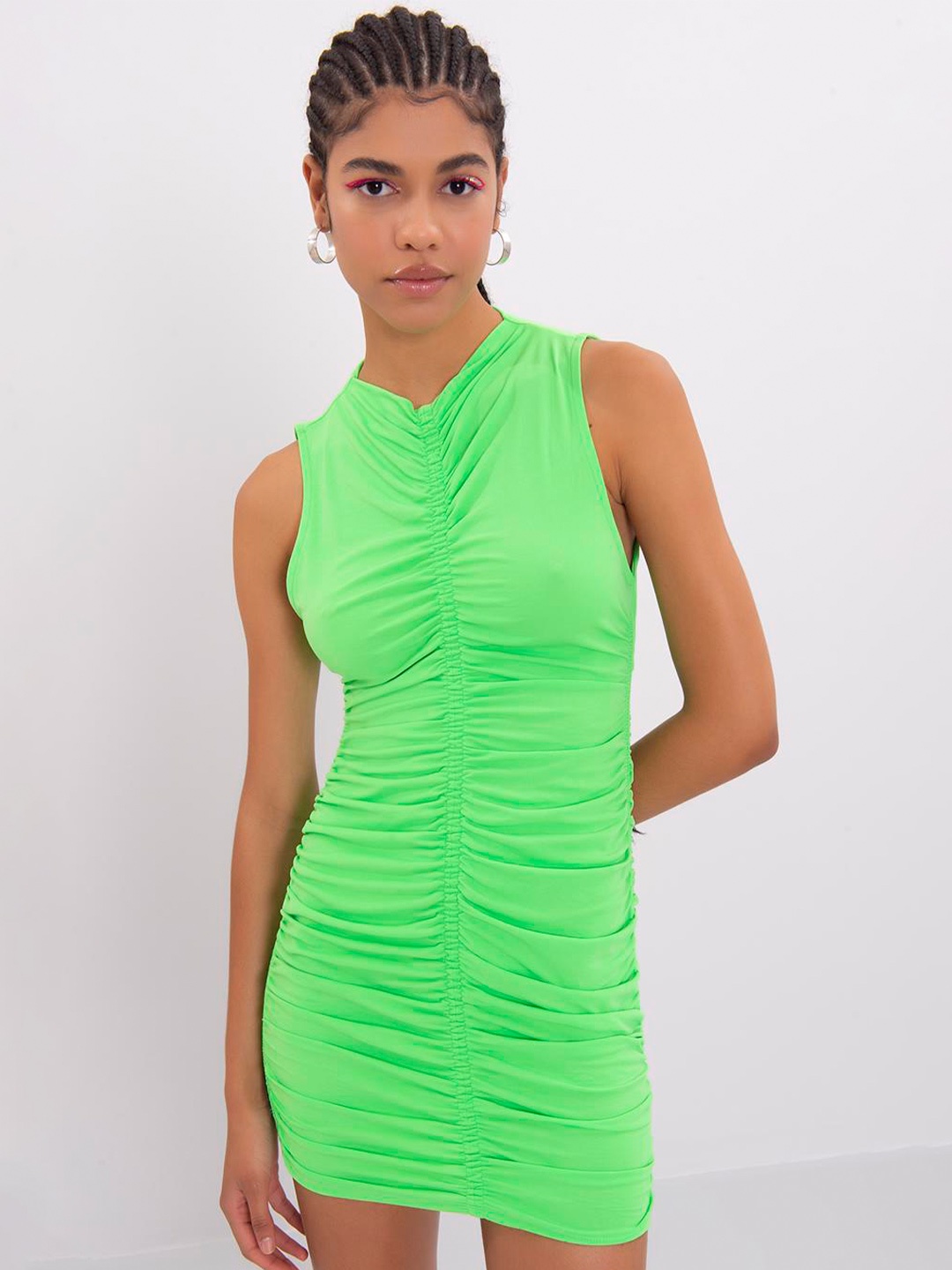 

PRET A TUER Sleeveless Ruched Sheath Mini Dress, Green