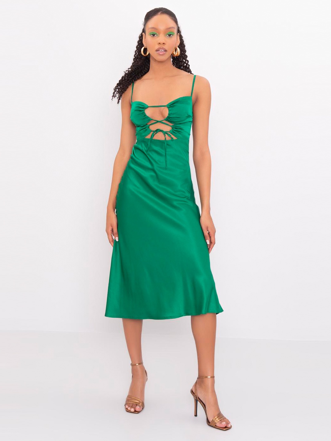 

PRET A TUER Shoulder Straps Midi A-Line Dress, Green