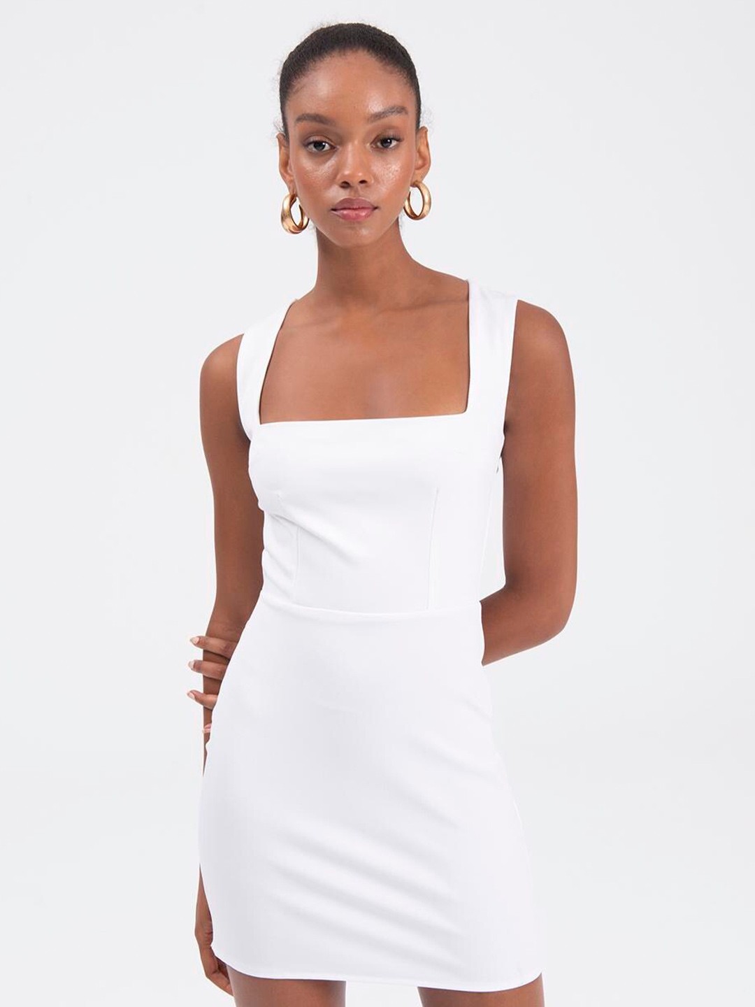 

PRET A TUER Square Neck Sheath Mini Dress, White