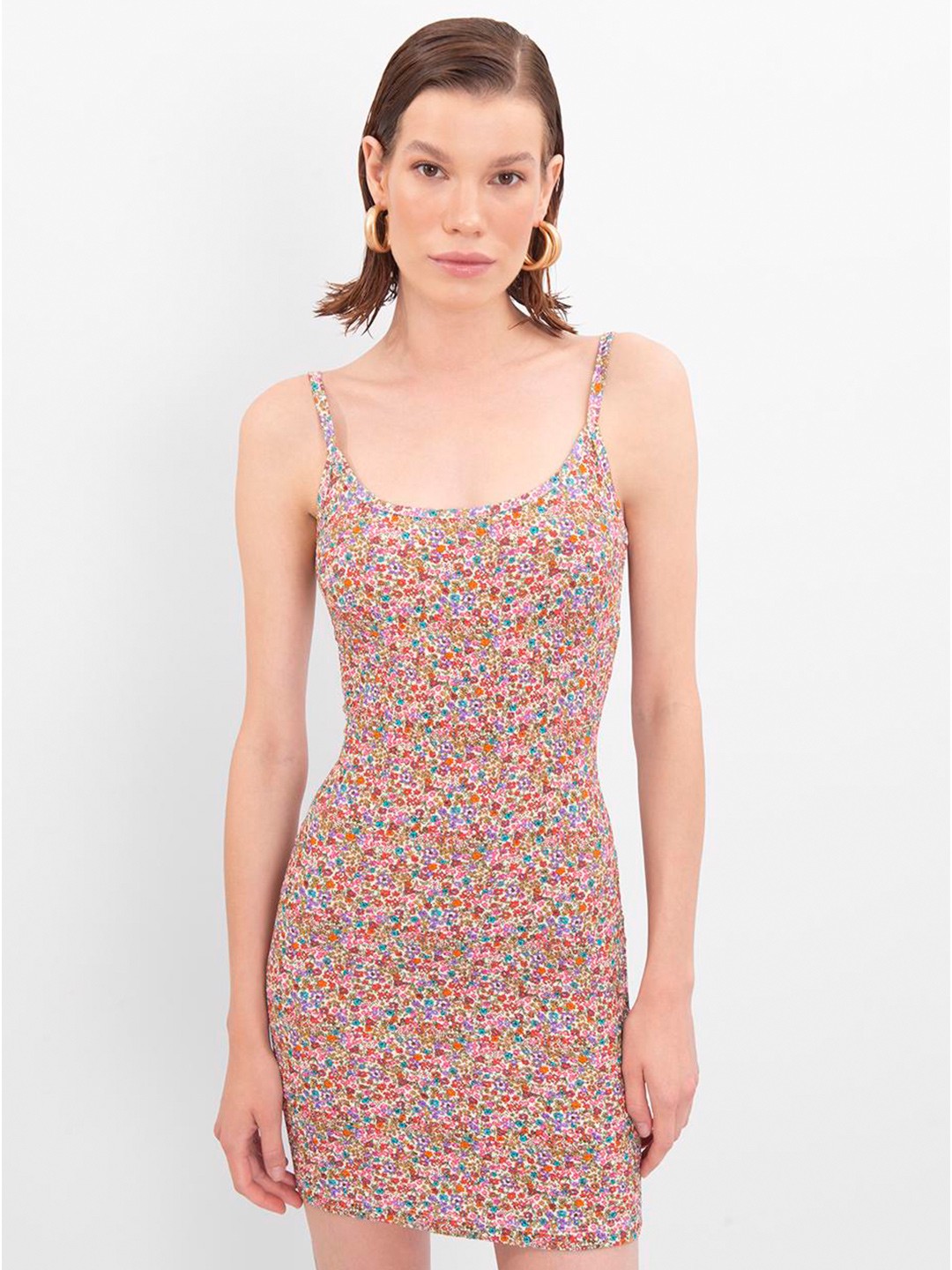 

PRET A TUER Floral Printed Shoulder Straps Sheath Dress, Red