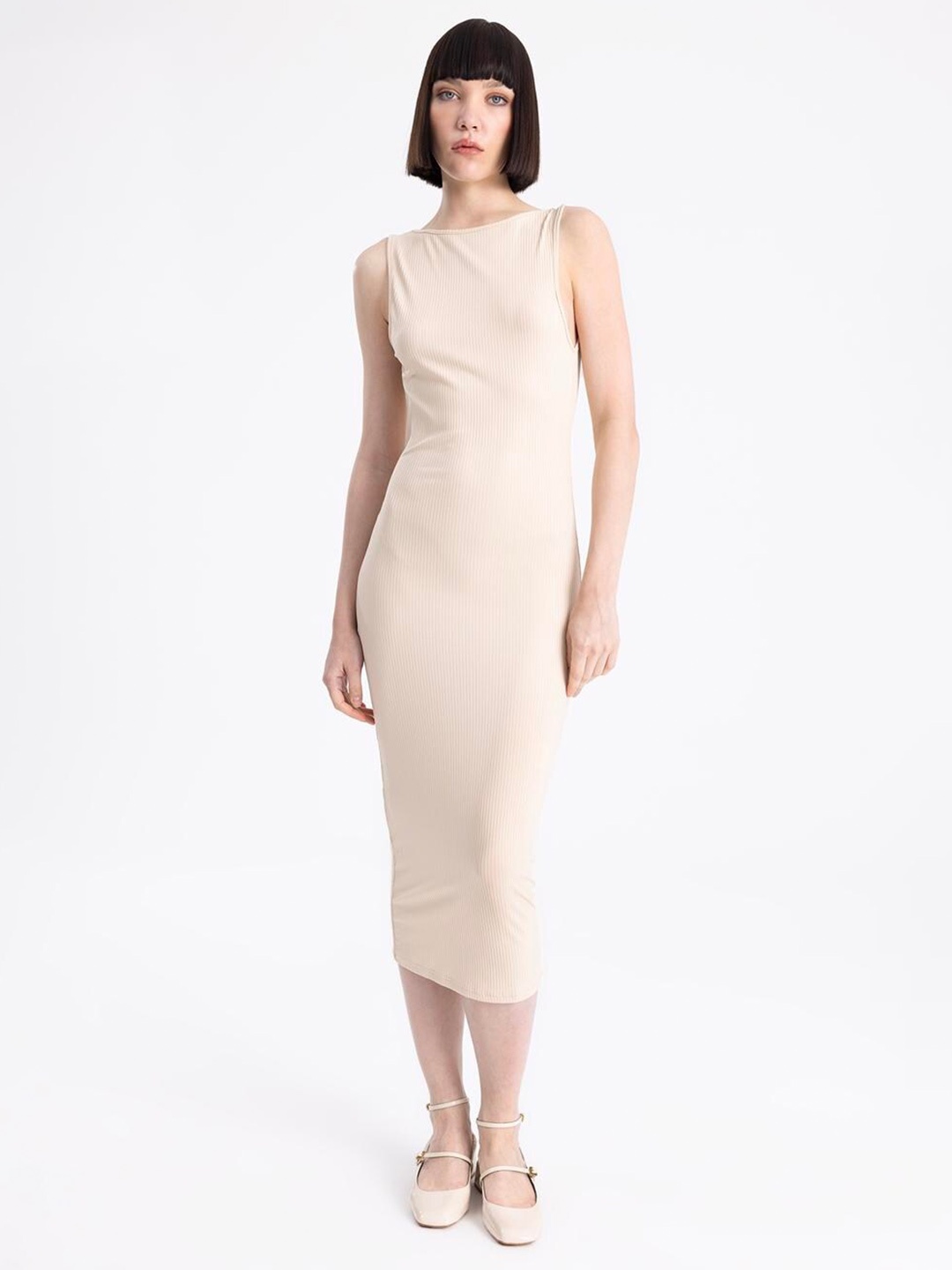 

PRET A TUER Backless Sleeveless Bodycon Midi Dress, Beige
