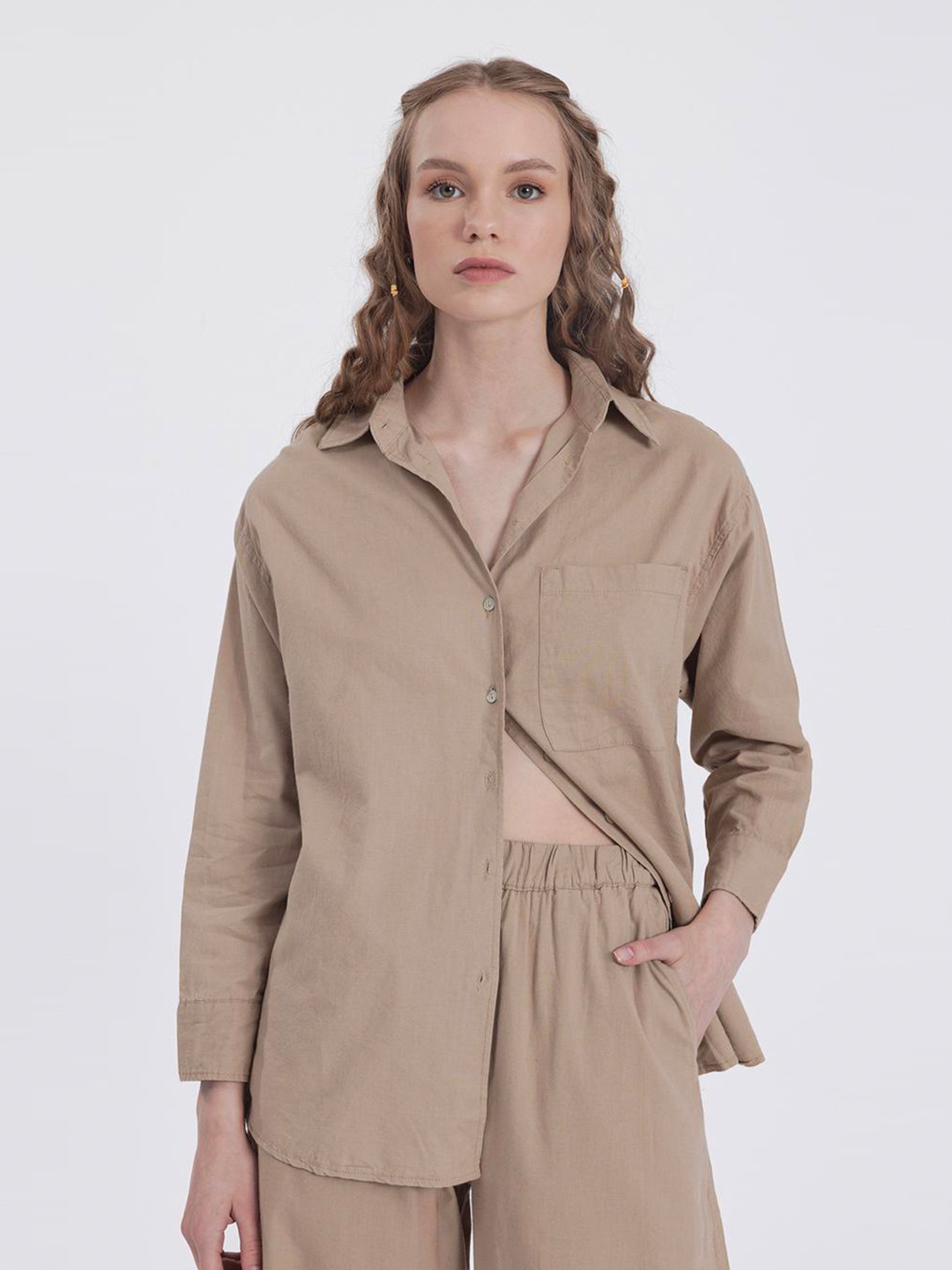 

PRET A TUER Classic Fit Opaque Casual Linen Shirt, Khaki