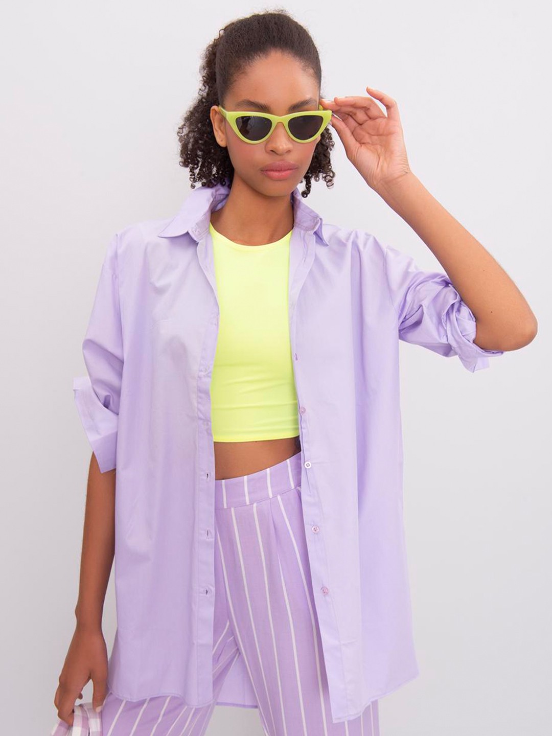 

PRET A TUER Classic Boxy Fit Opaque Casual Cotton Shirt, Purple