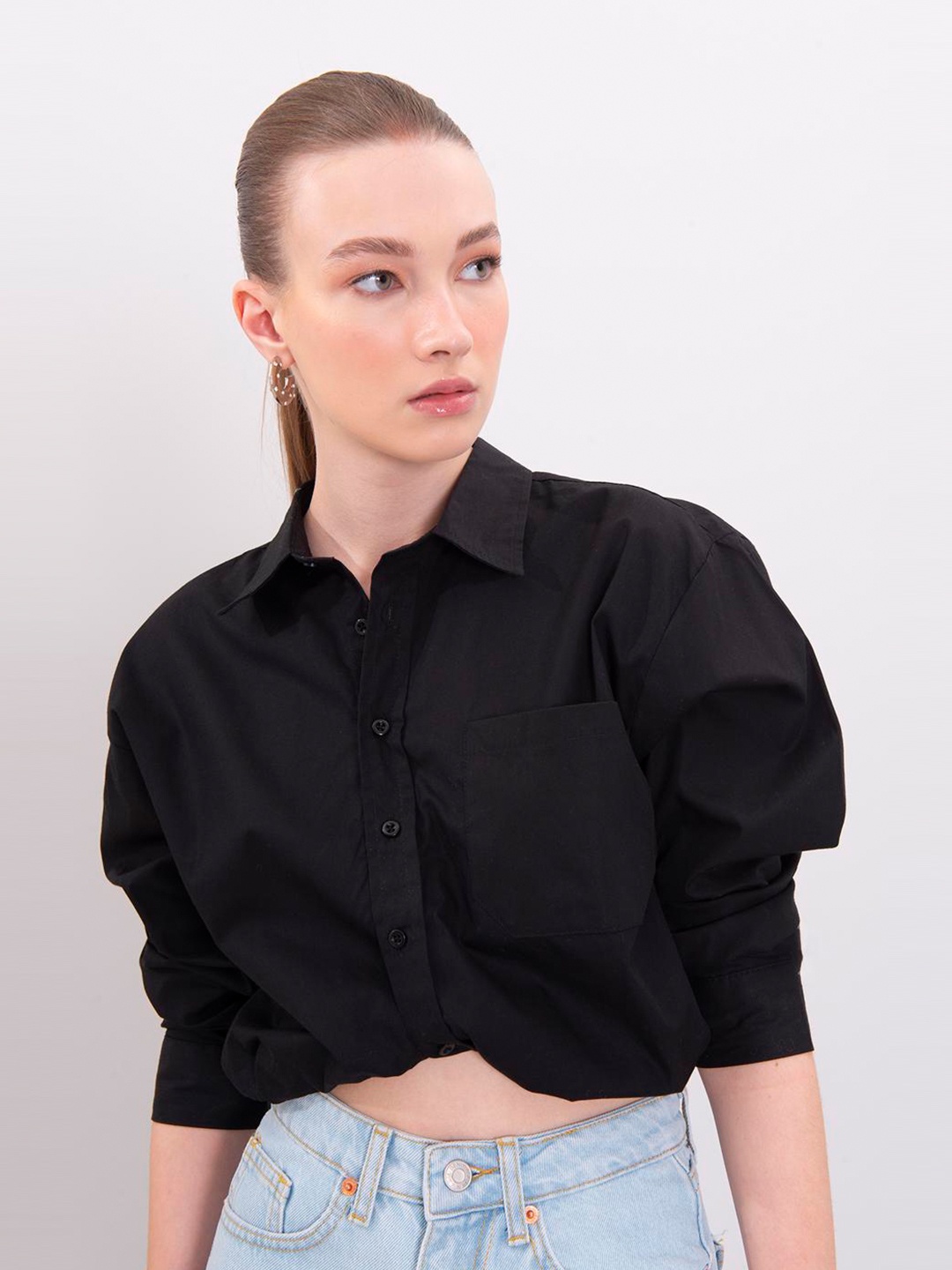 

PRET A TUER Classic Boxy Fit Opaque Casual Cotton Shirt, Black