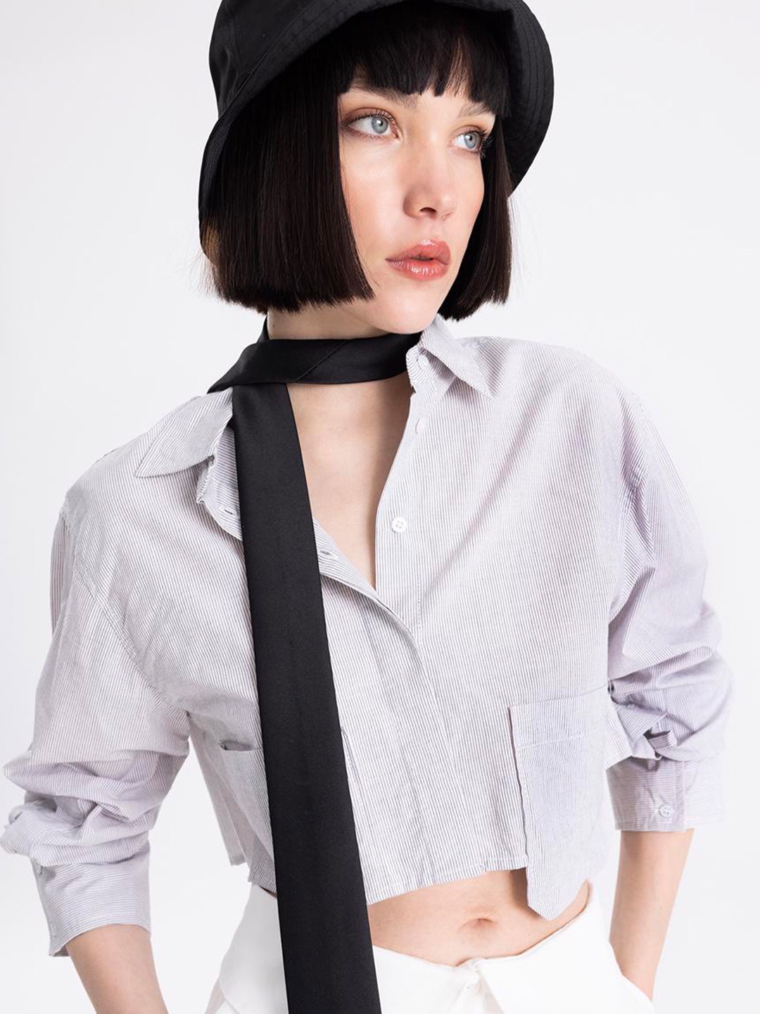 

PRET A TUER Classic Vertical Striped Cotton Casual Shirt, Grey