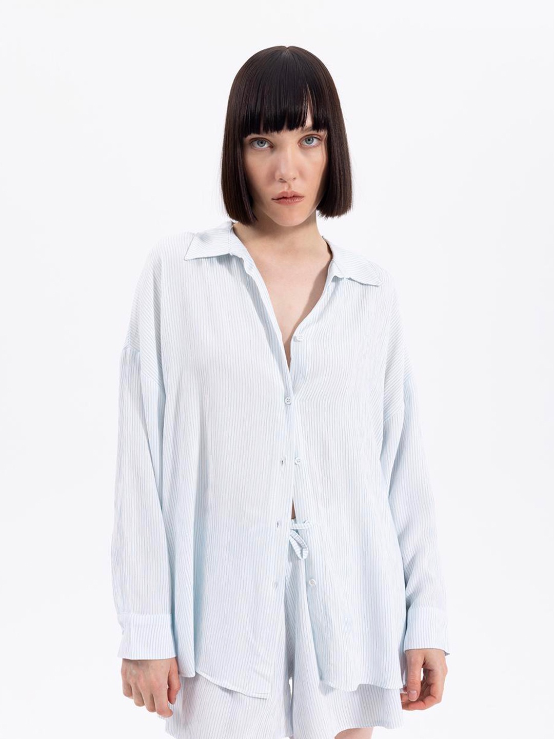 

PRET A TUER Classic Striped Oversized Casual Shirt, Blue