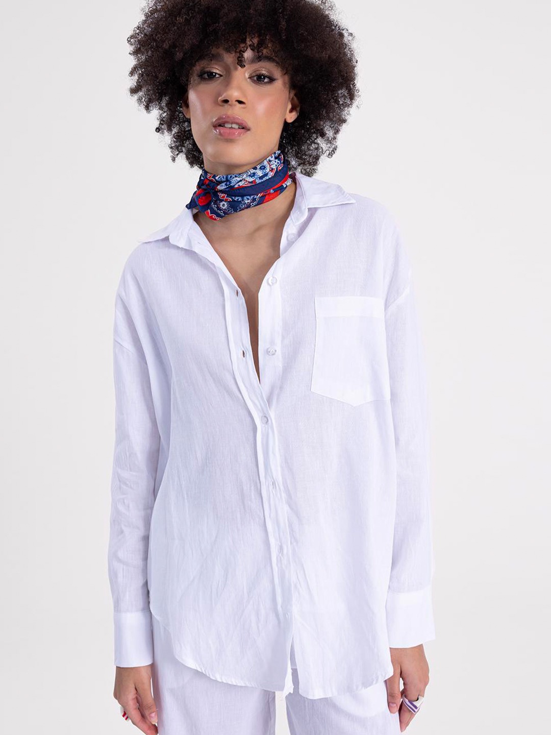 

PRET A TUER Spread Collar Cotton Linen Casual Shirt, White