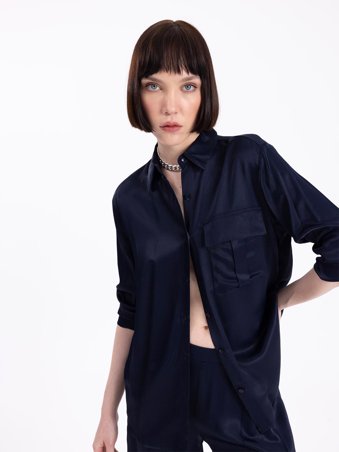 

PRET A TUER Classic Fit Opaque Casual Satin Shirt, Blue
