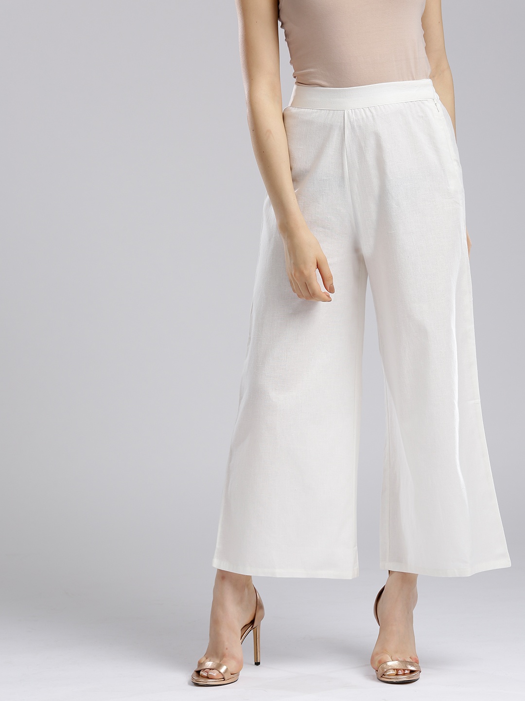 

W Women Off-White Solid Wide Leg Palazzos