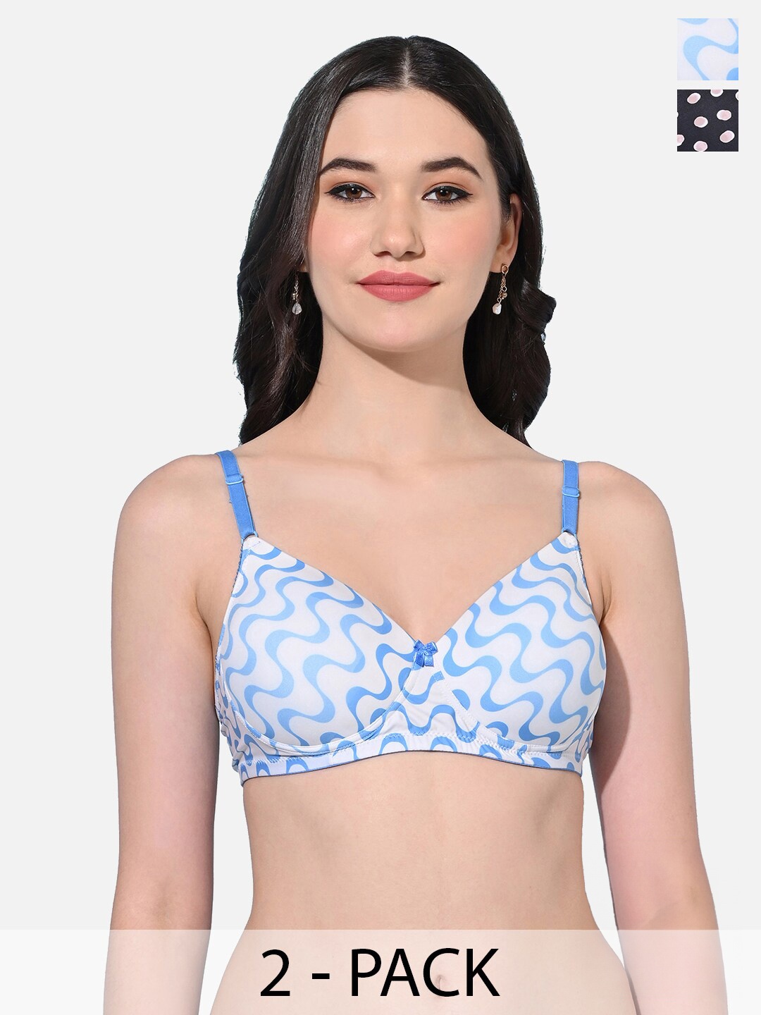 

FIMS Pack Of 2 Printed Full Coverage Lightly Padded Everyday Bra With All Day Comfort, Blue