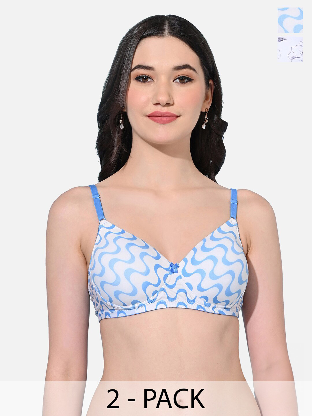 

FIMS Pack of 2 Abstract Full Coverage Lightly Padded Bra, Blue
