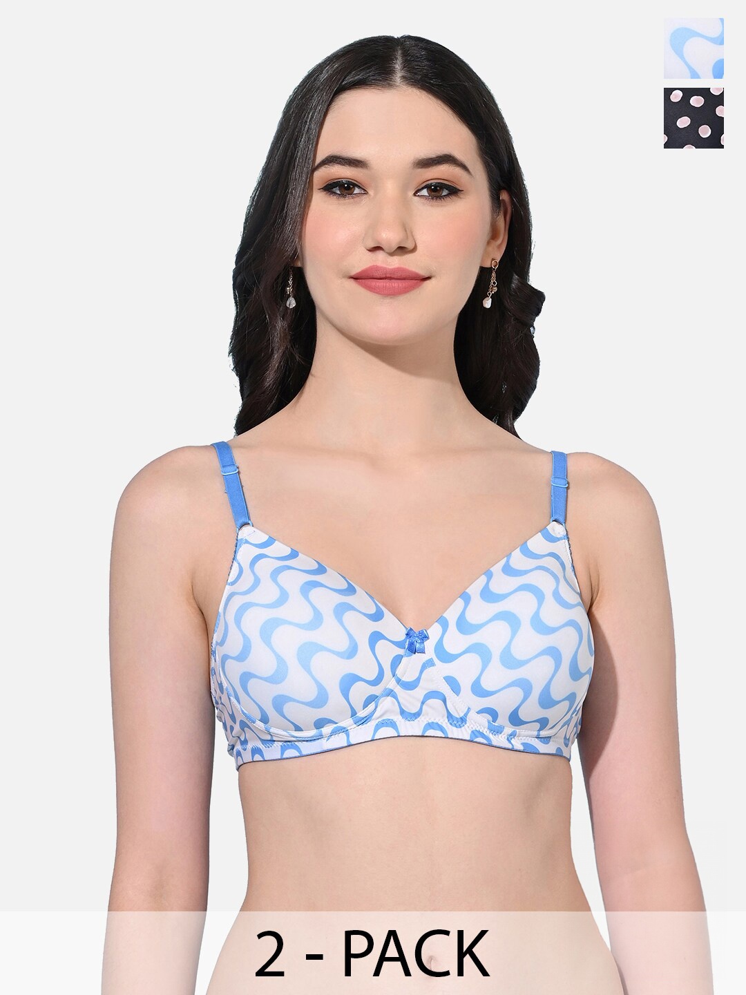 

FIMS Pack of 2 Polka Dot Bra Full Coverage Lightly Padded, Blue