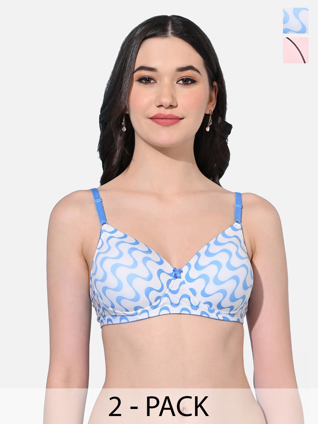 

FIMS Pack of 2 Full Coverage Lightly Padded Bra With All Day Comfort, Blue