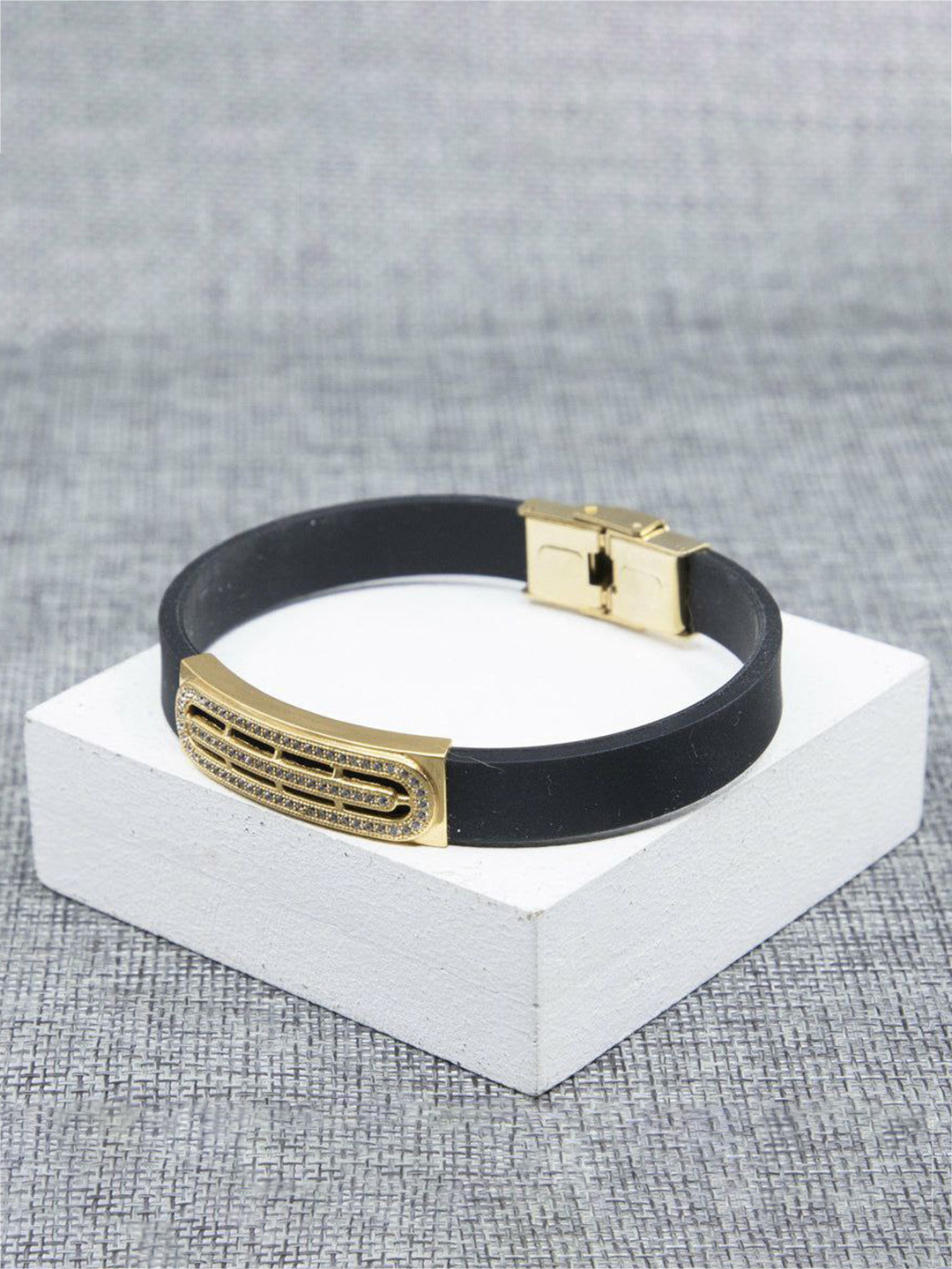 

LAFORWORD Men Gold-Toned American Diamond Gold-Plated Wraparound Bracelet