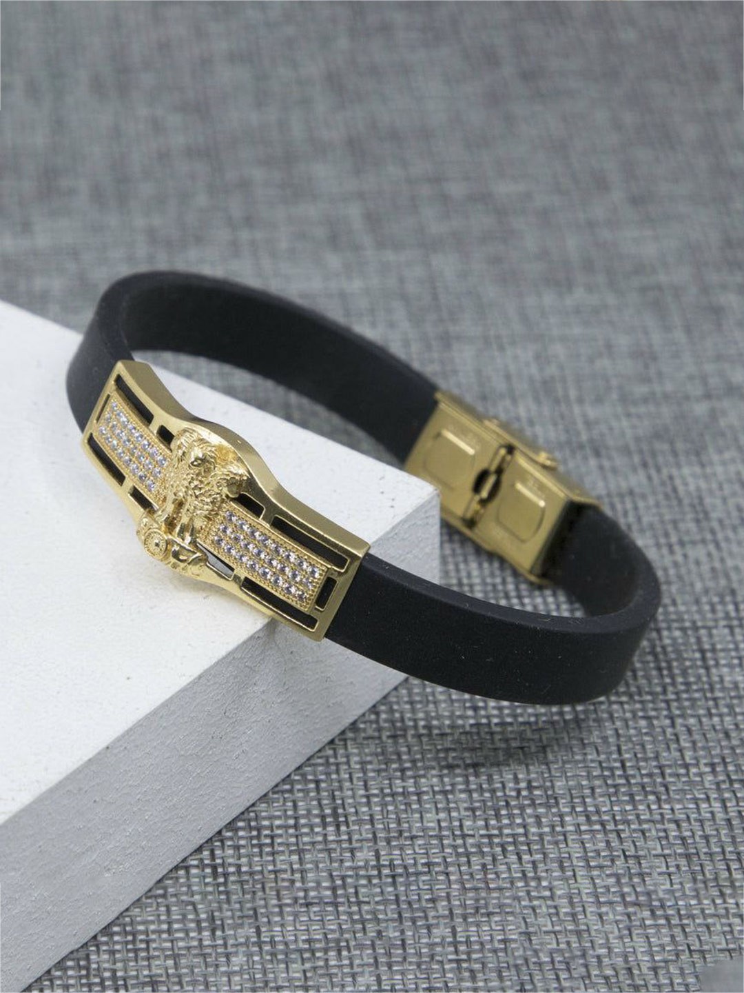 

LAFORWORD Men Gold-Toned American Diamond Gold-Plated Wraparound Bracelet