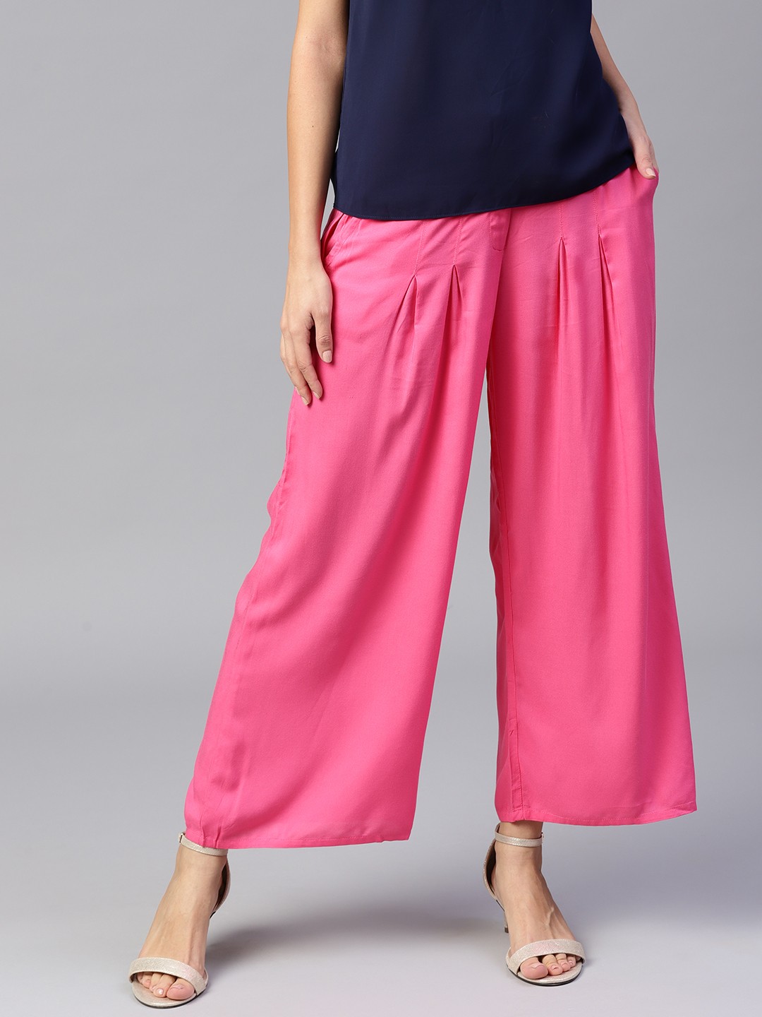 

W Women Pink Regular Fit Solid Parallel Trousers