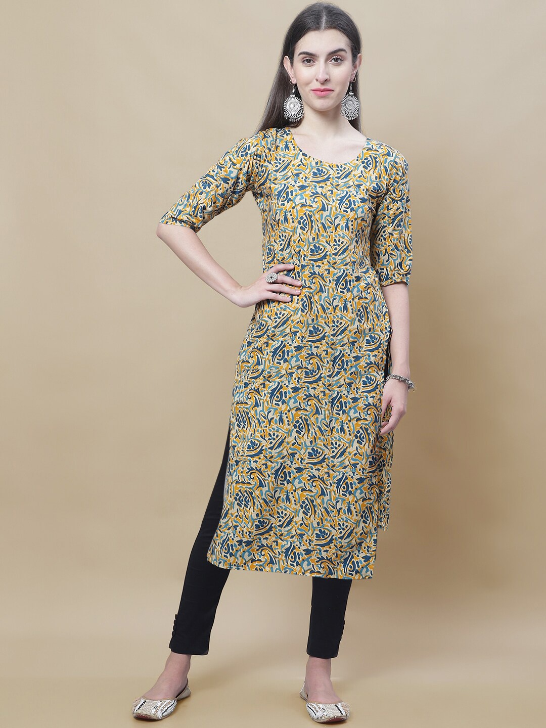 

7Threads Abstract Printed Straight Kurta, Blue