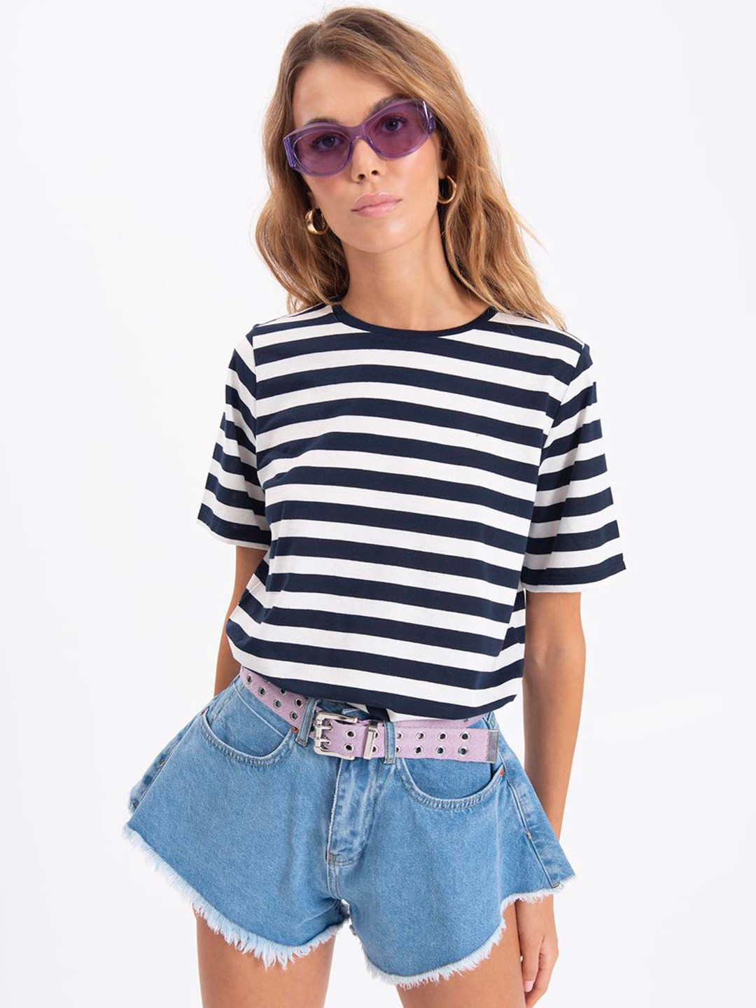 

PRET A TUER Women Washed Loose Fit Denim Shorts, Blue