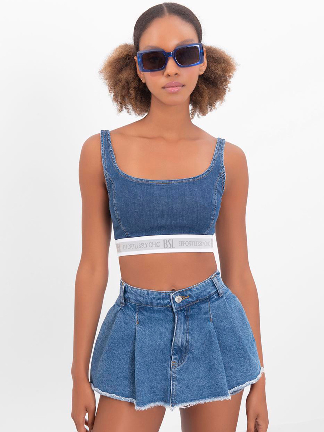 

PRET A TUER Women Loose Fit Denim Skorts, Blue