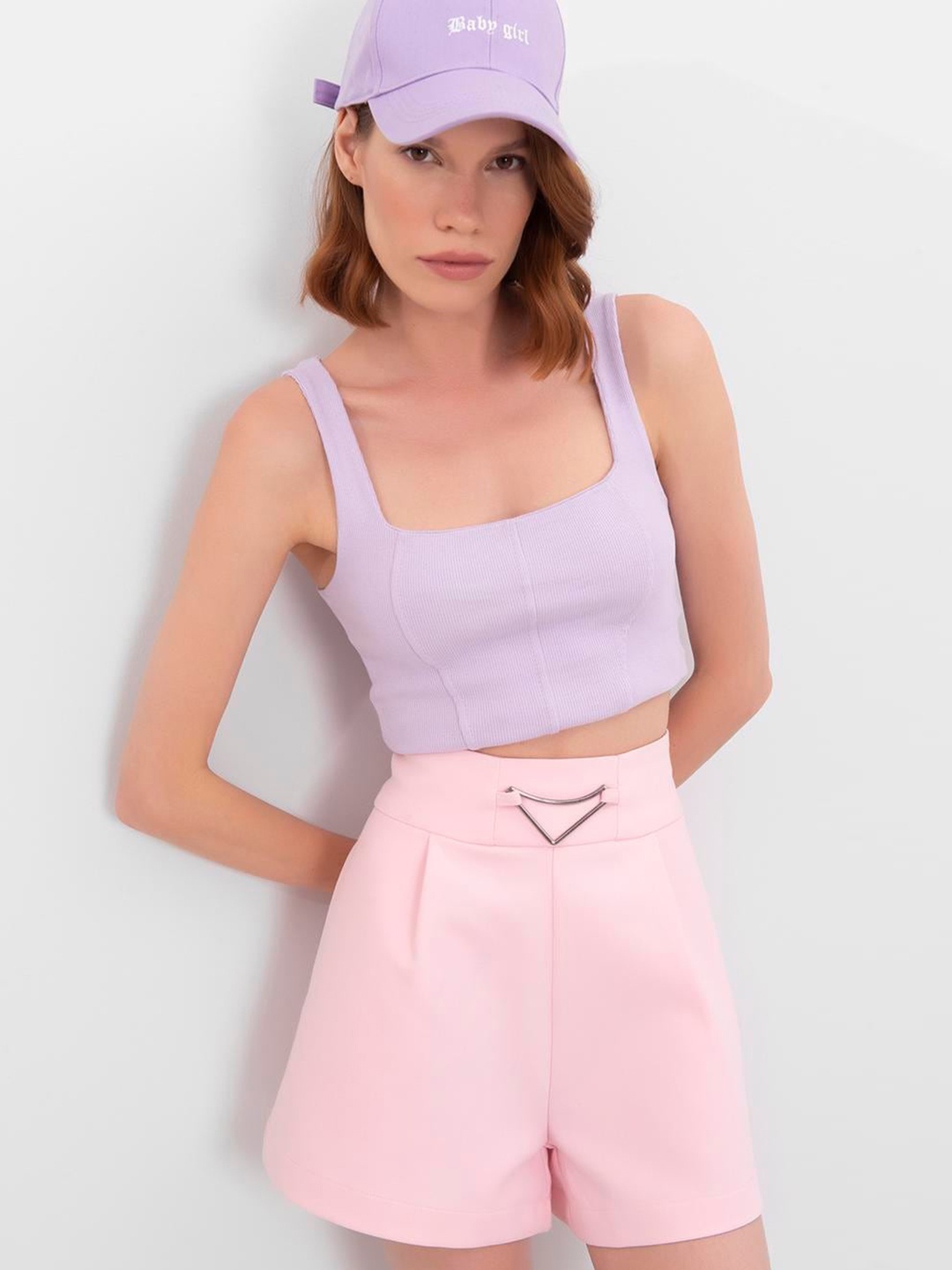 

PRET A TUER Women Mid Rise Cotton Loose Fit Shorts, Pink