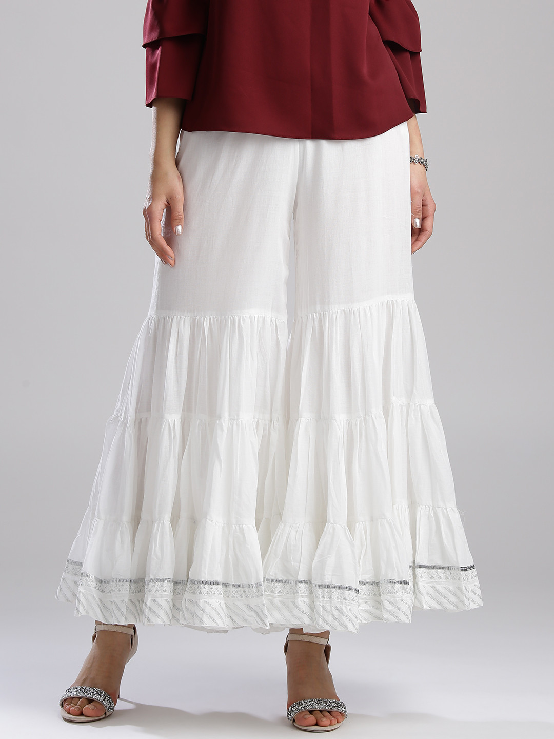 

W Women White Solid Sharara