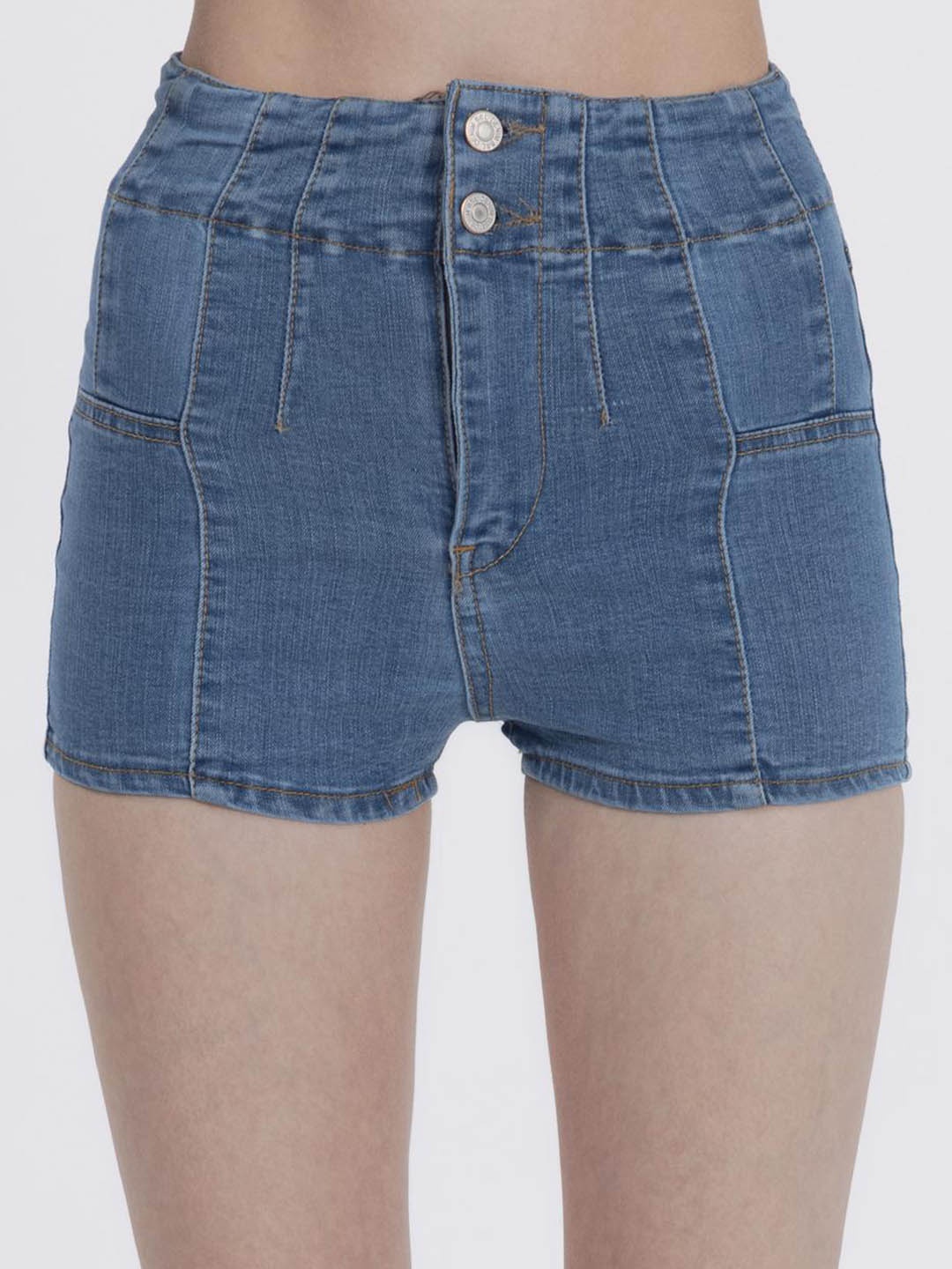

PRET A TUER Women Blue Skinny Fit High-Rise Denim Shorts