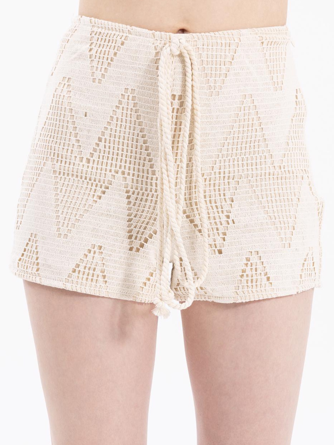 

PRET A TUER Women Mid-Rise Self Desigh Cotton Shorts, Off white