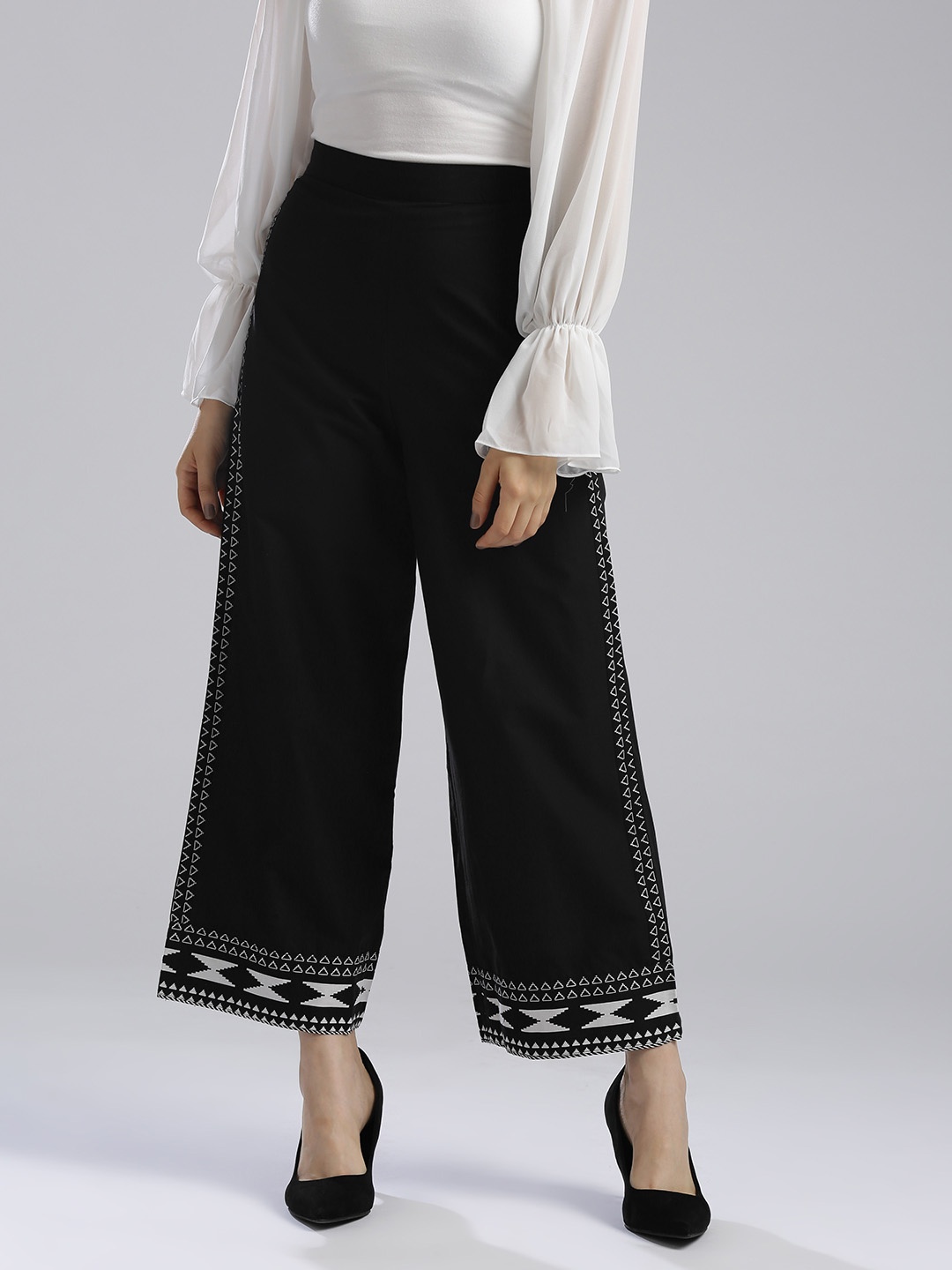 

W Women Black Regular Fit Solid Parallel Trousers