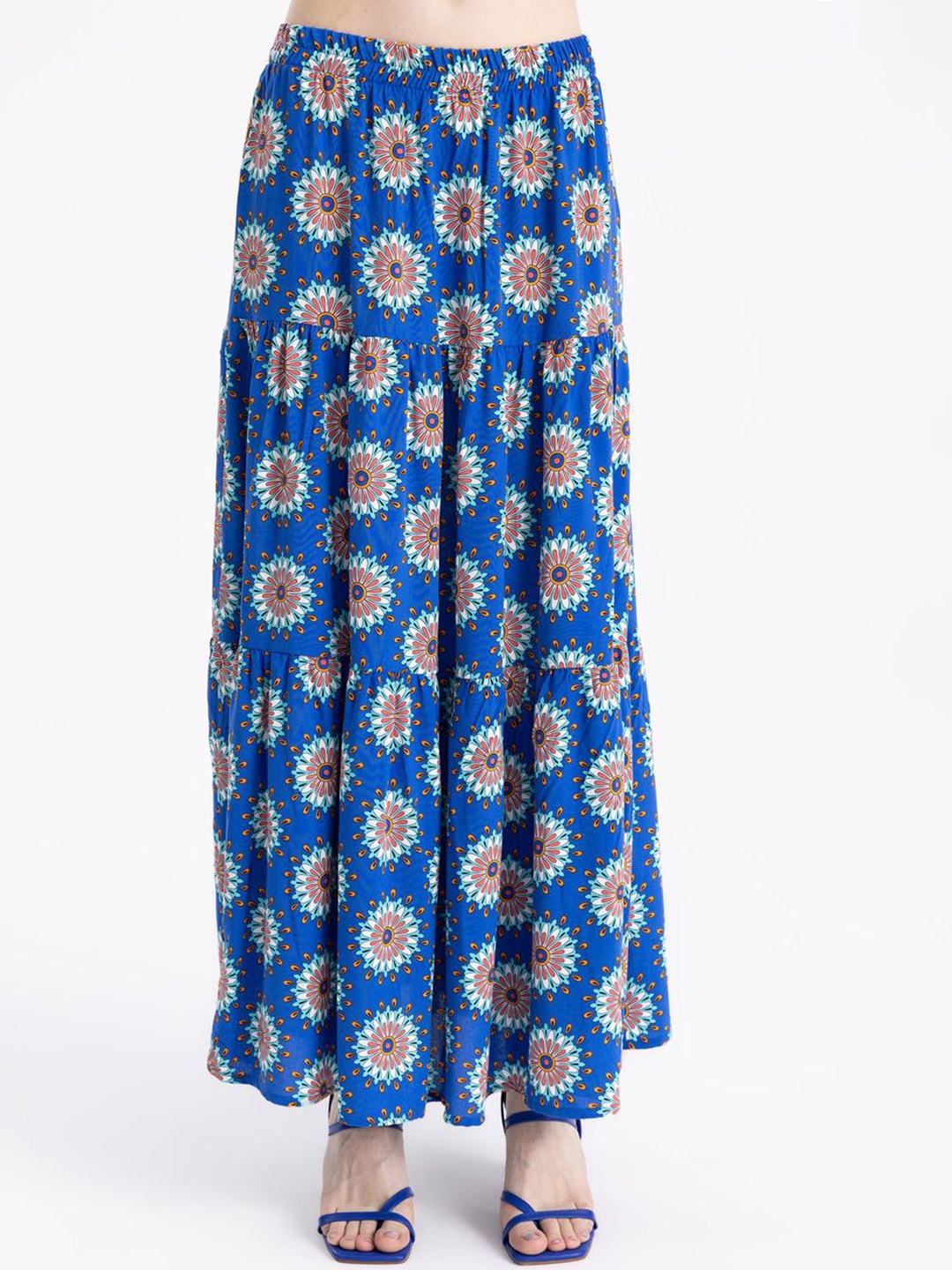 

PRET A TUER Ethnic Motifs Printed Maxi Tiered Skirt, Blue