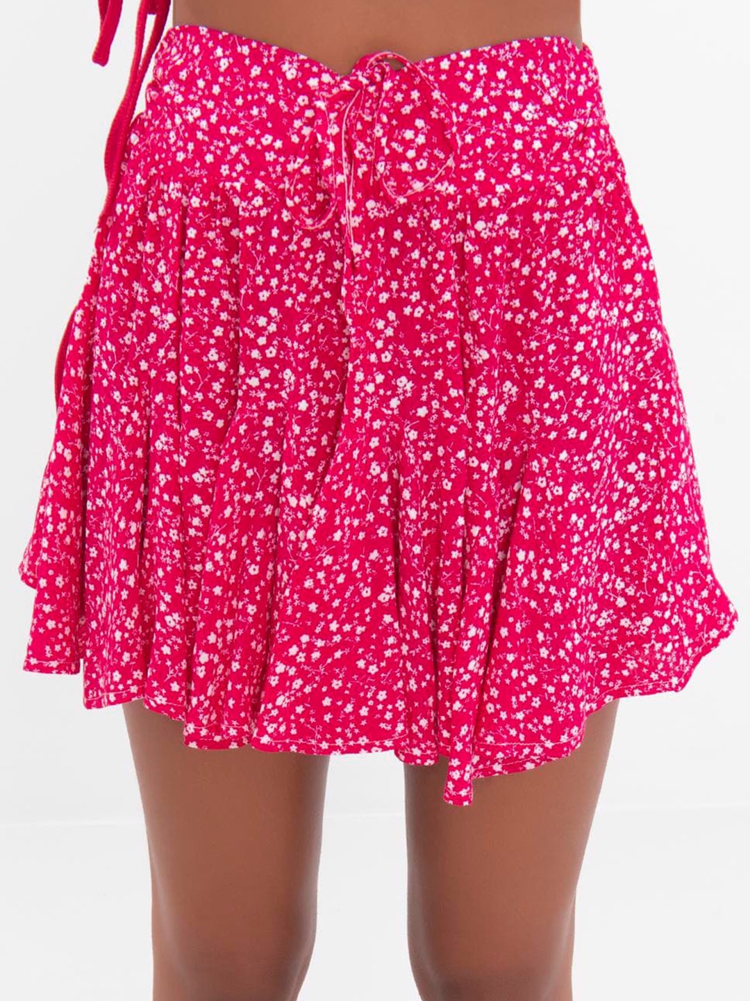 

PRET A TUER Floral Printed Asymmetric Flared Hem Mini Skirt, Pink