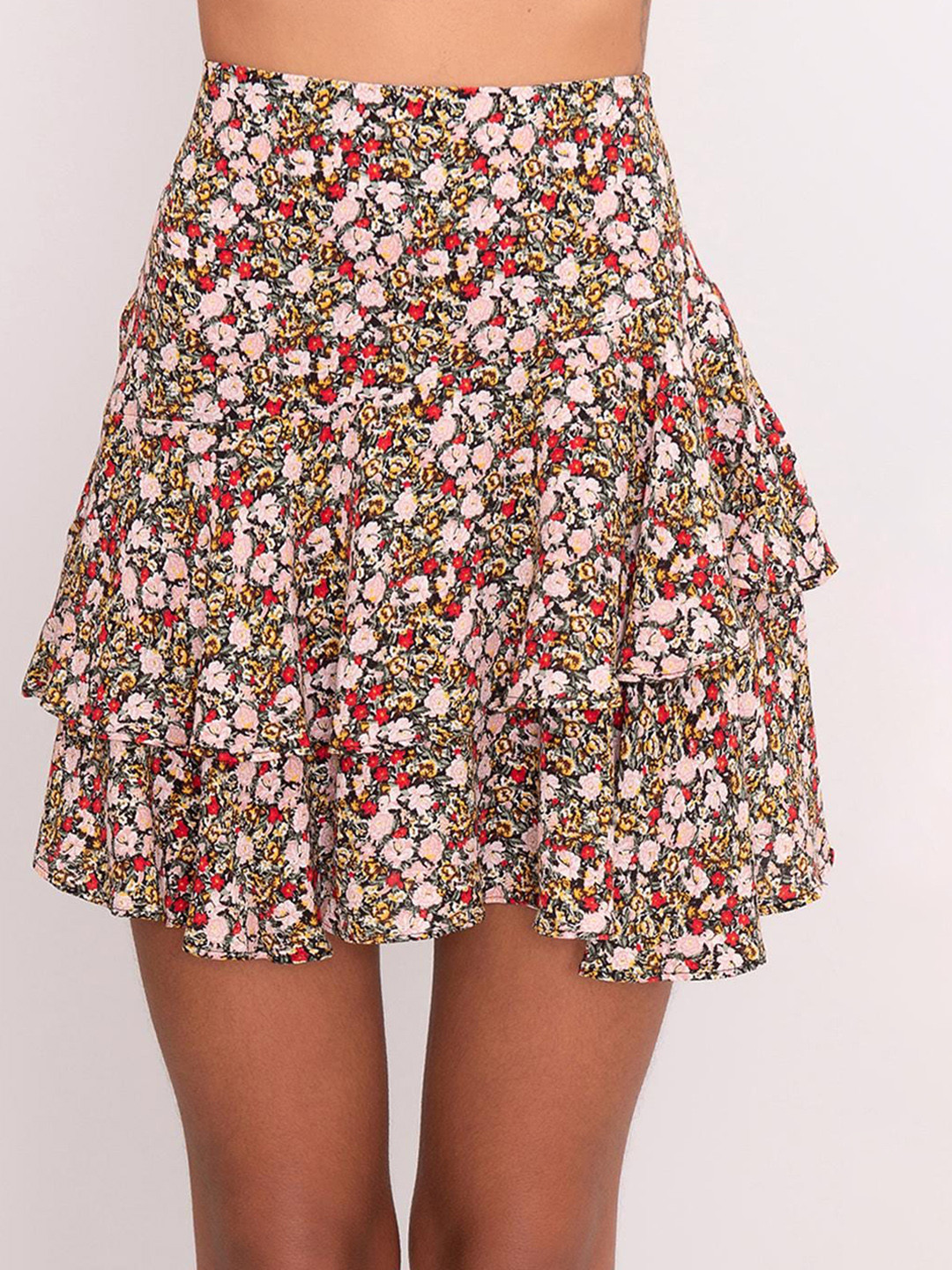 

PRET A TUER BSL Floral Printed Peplum Flounce Mini Skirt, Peach