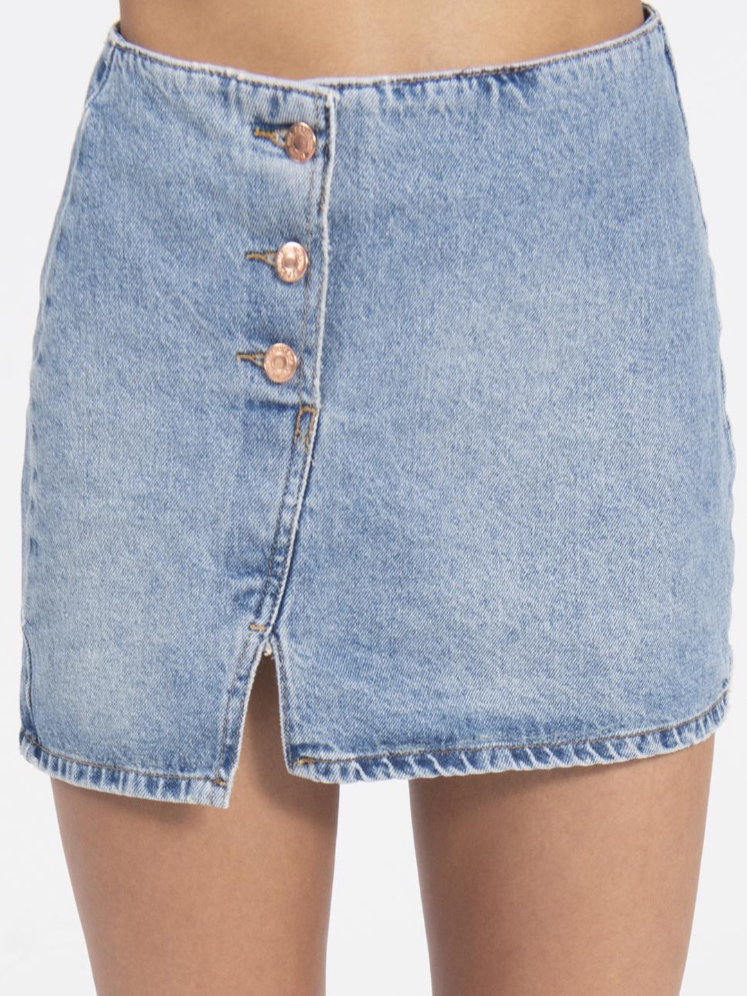 

PRET A TUER Washed Button Detailed Straight Mini Skirt, Blue
