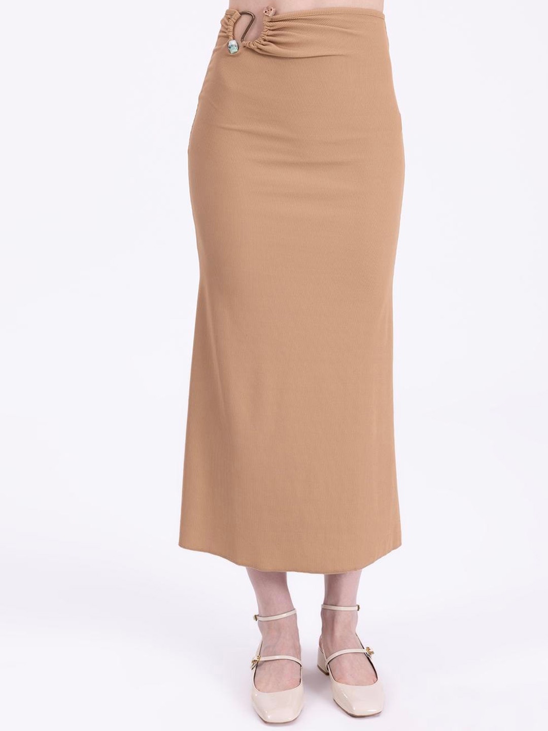 

PRET A TUER Straight Midi Skirt, Brown