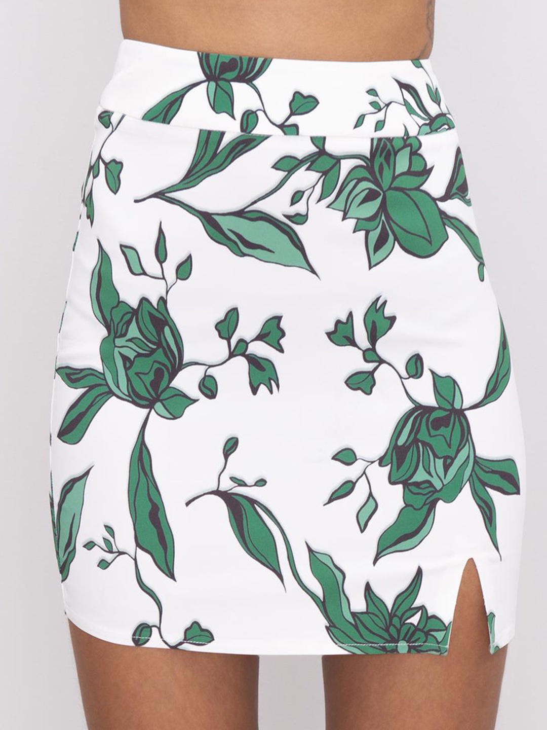 

PRET A TUER Floral Printed Pencil Mini Skirt, White