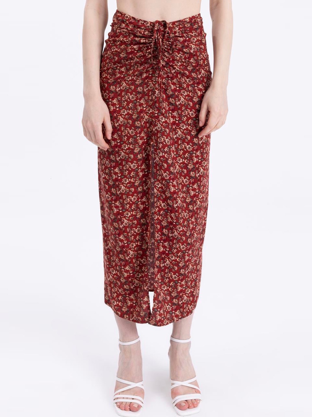 

PRET A TUER Floral Printed Straight Midi Skirt, Red