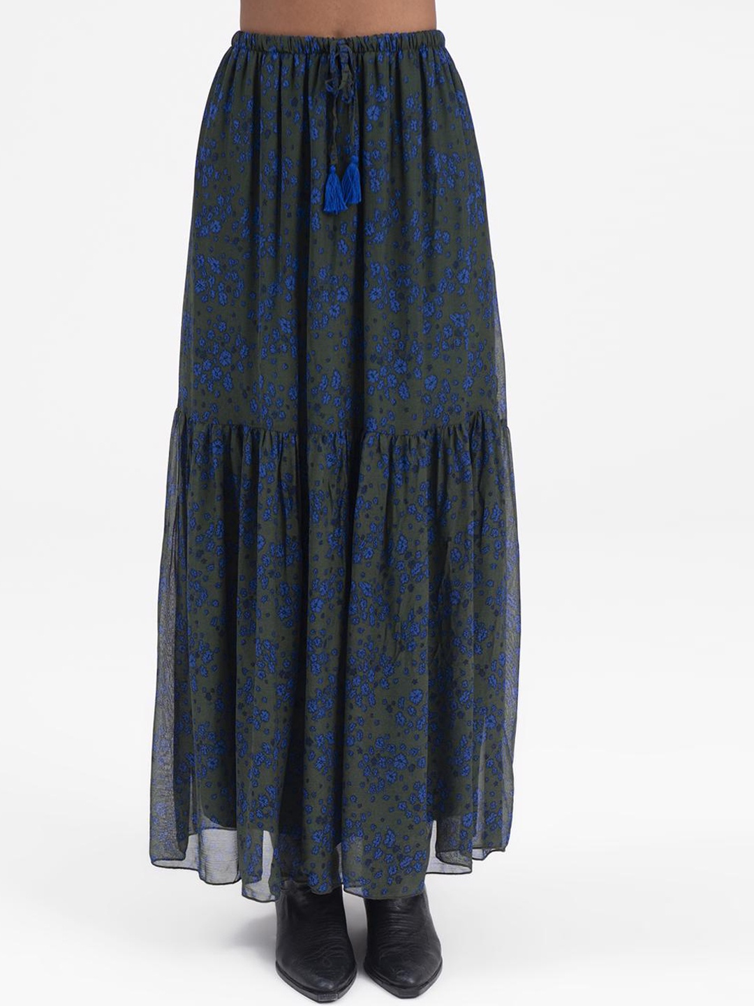 

PRET A TUER BSL Floral Printed Maxi Tiered Skirt, Green