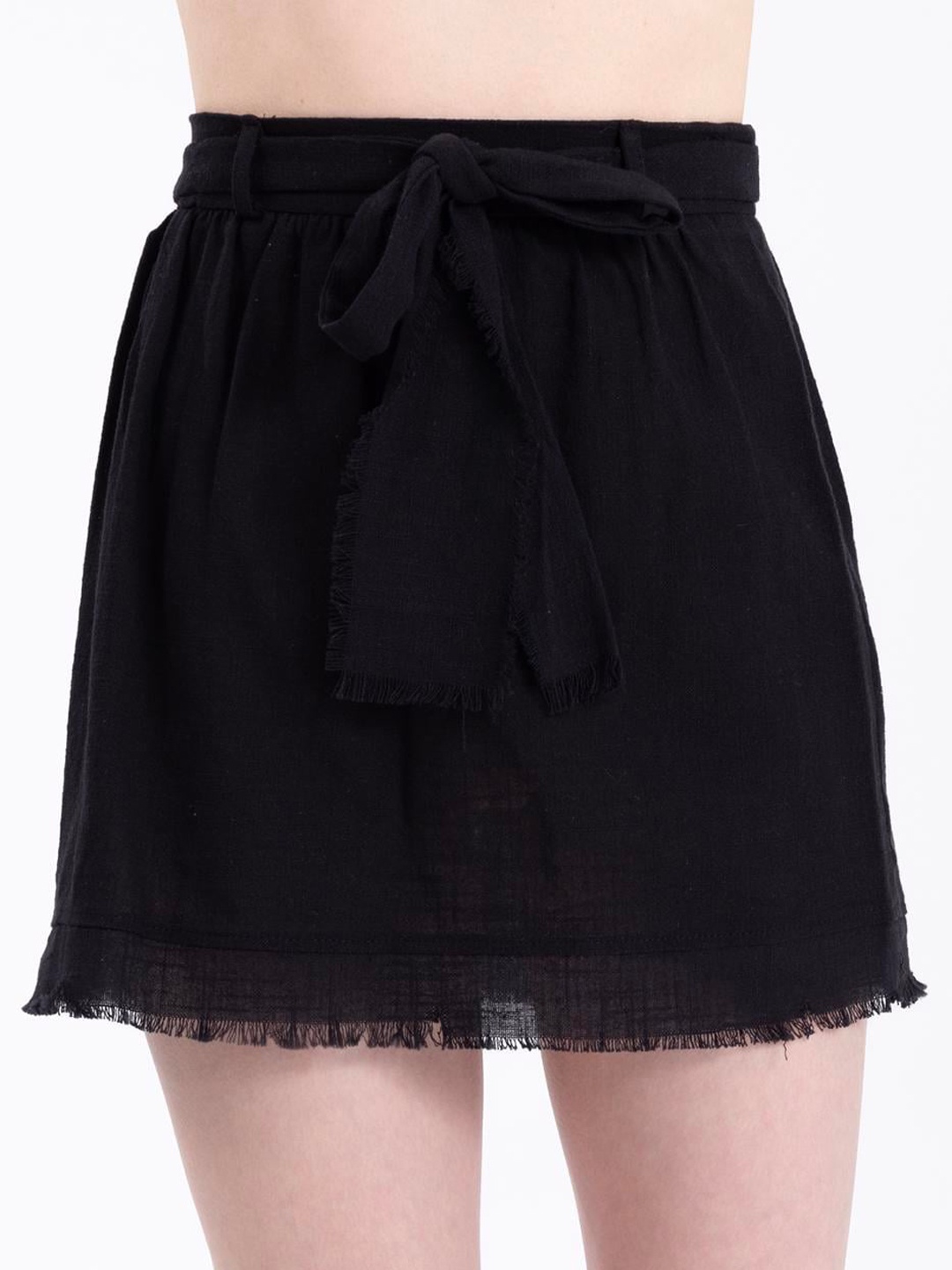 

PRET A TUER Tassel Hemline Straight Mini Skirt, Black