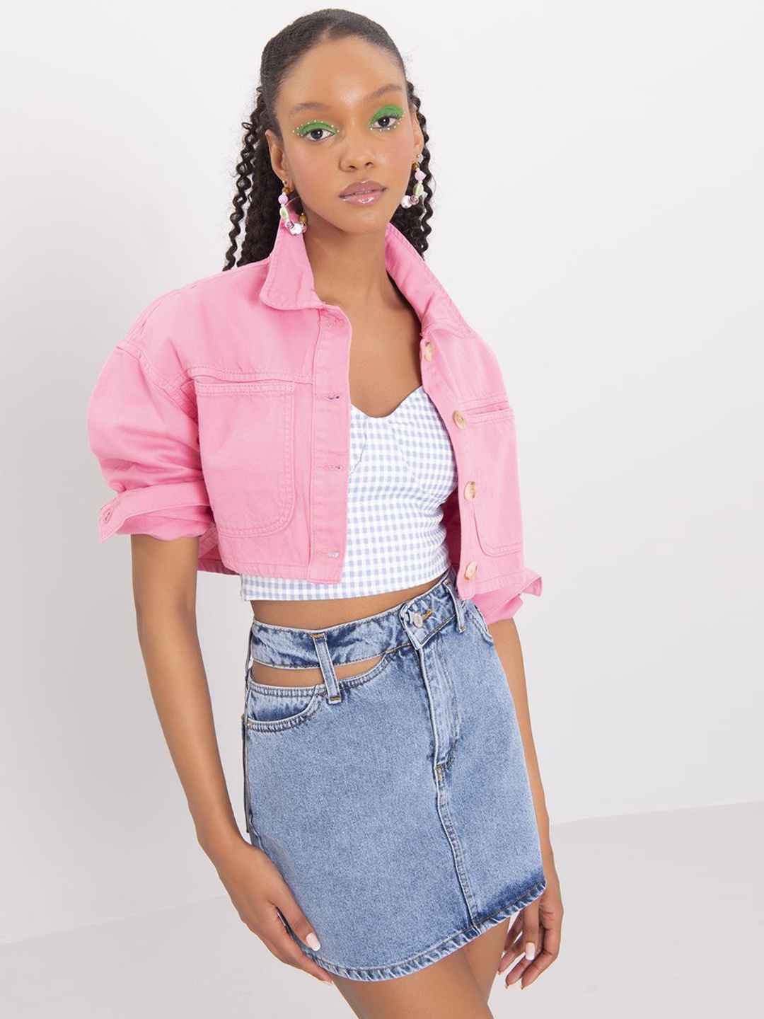

PRET A TUER Cut Out Details Mini Denim Skirt, Blue