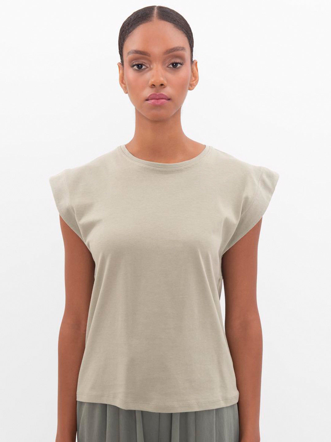 

PRET A TUER Extended Sleeves Cotton T-Shirt, Khaki