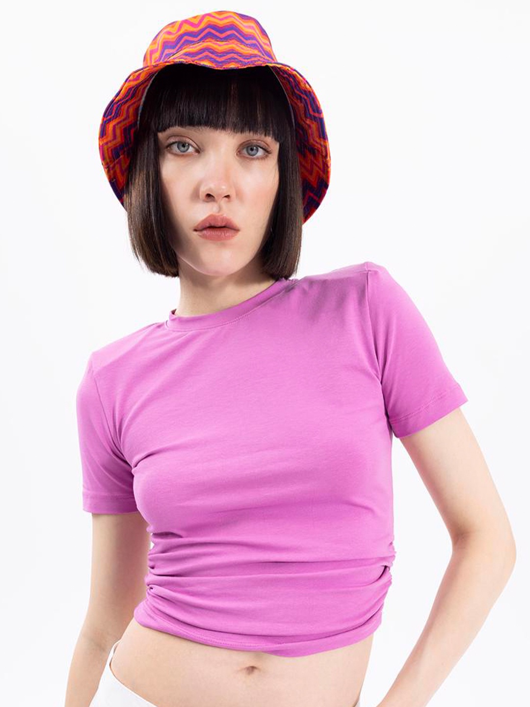 

PRET A TUER Round Neck Gathered Cotton Top, Purple