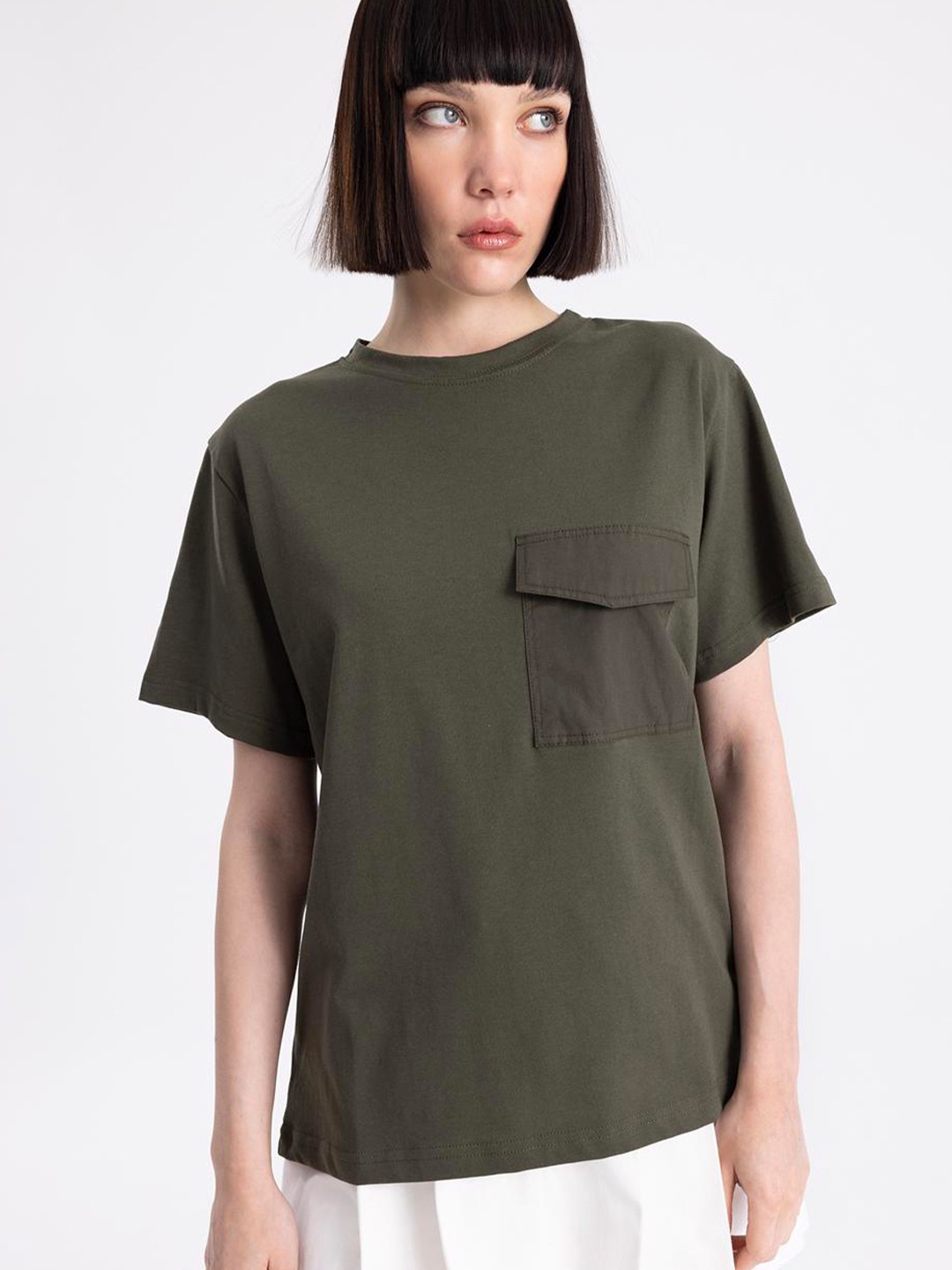 

PRET A TUER Round Neck Cotton T-shirt, Khaki