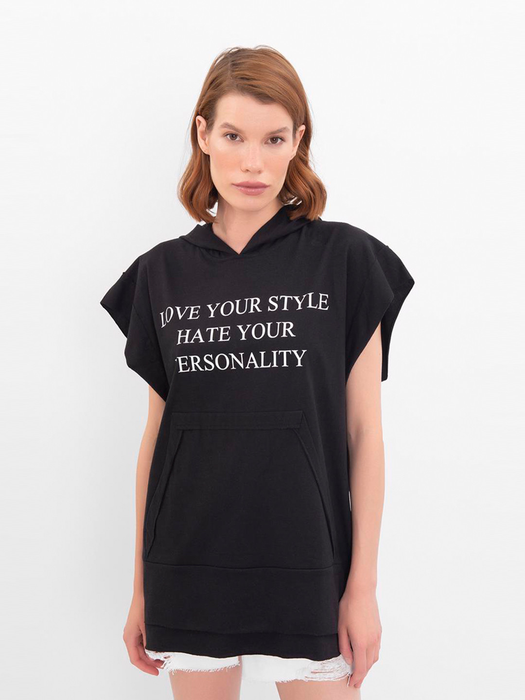 

PRET A TUER Typography Printed Hooded Cotton Sweatshirt, Black