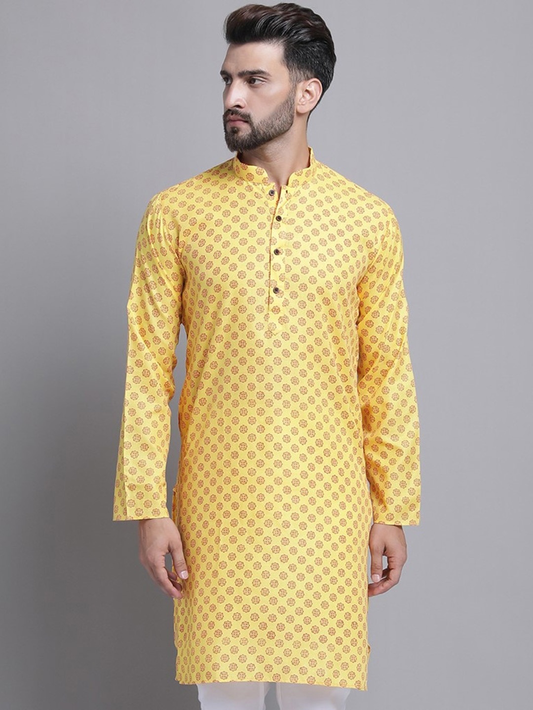 

Armaan Ethnic Ethnic Motifs Printed Cotton Straight Kurta, Yellow