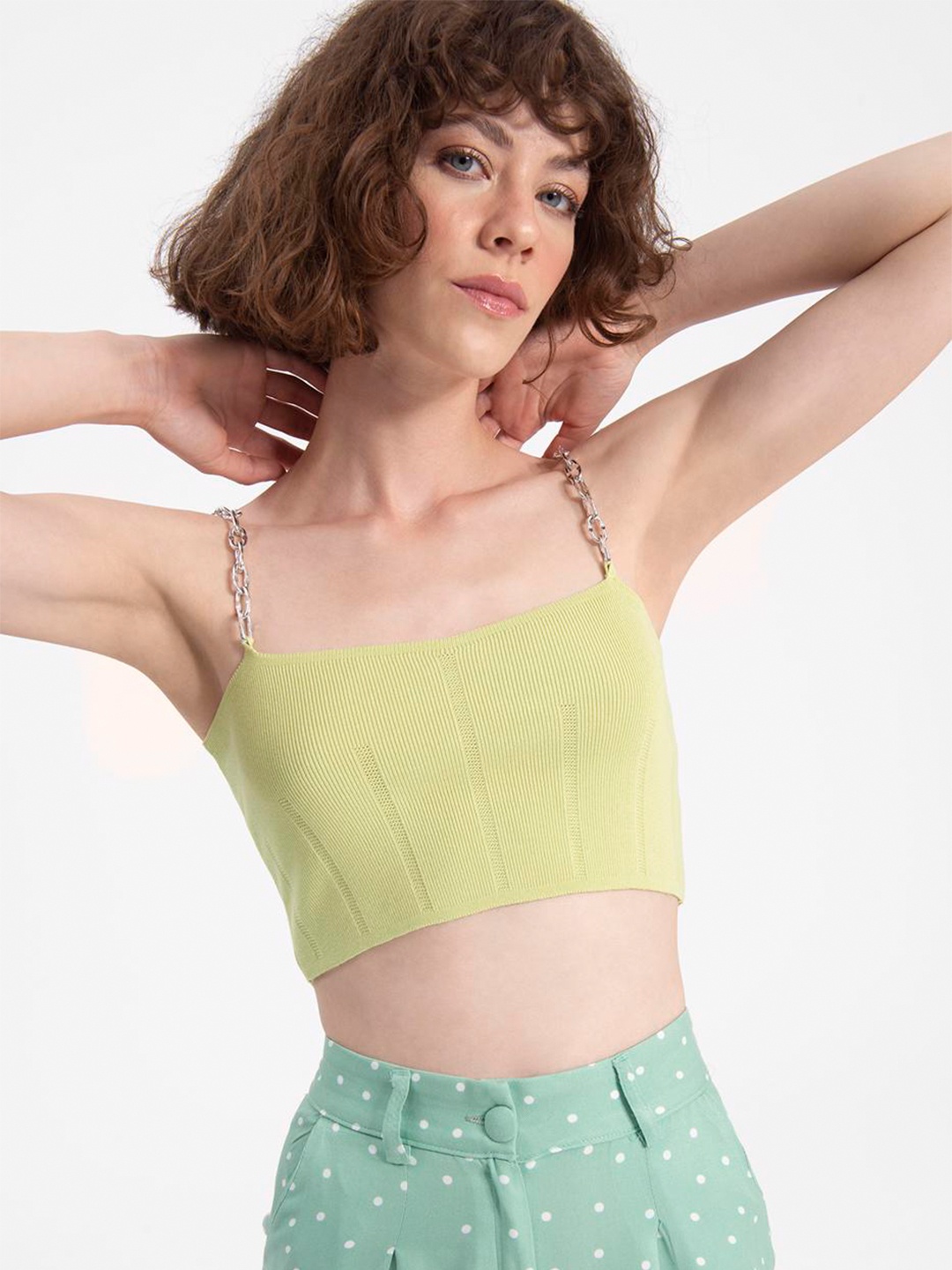 

PRET A TUER Shoulder Strap Crop Bralette Top, Green