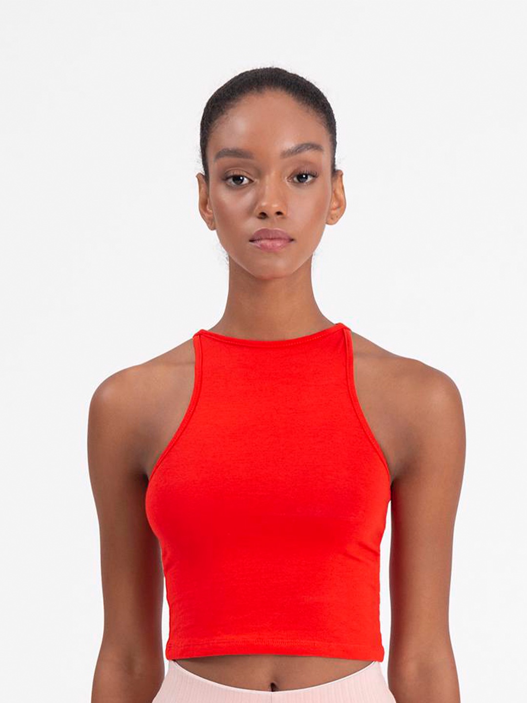 

PRET A TUER Sleeveless Cotton Fitted Crop Top, Red
