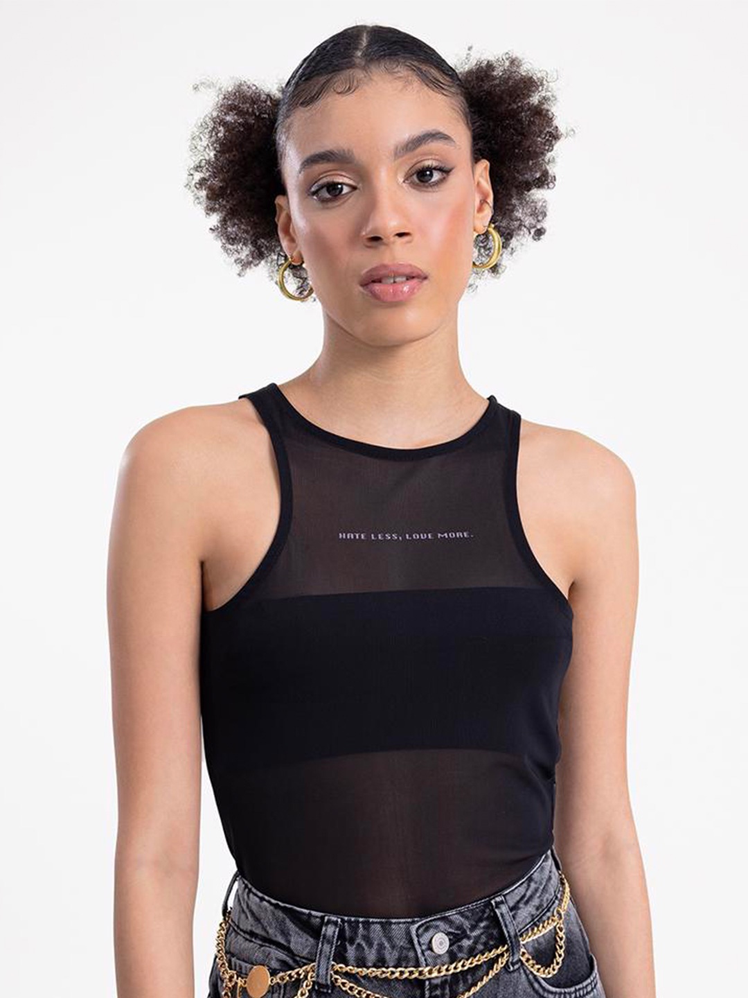 

PRET A TUER Typography Printed Halter Neck Tank Top, Black