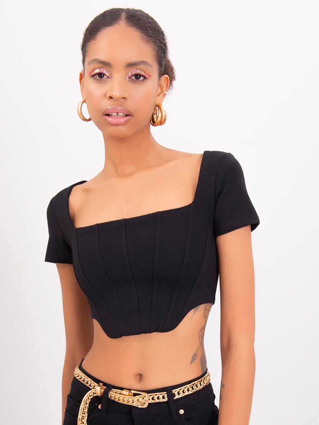

PRET A TUER Square Neck Crop Top, Black