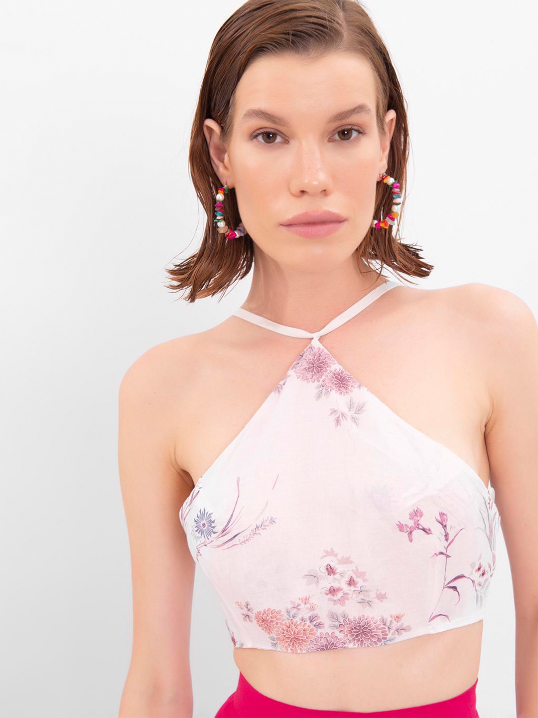 

PRET A TUER Floral Printed Cotton Crop Top, Pink