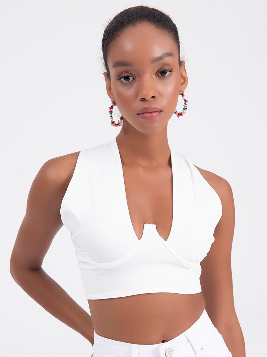 

PRET A TUER V-Neck Sleeveless Bralette Top, White